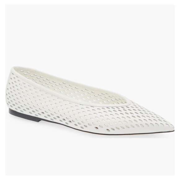Nordstrom Scarlet Pointed Toe Flat in White Perforated Size 6 - Picture 1 of 14
